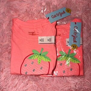 Cat & Jack Coral Pink Strawberry Tennis Graphic Tee